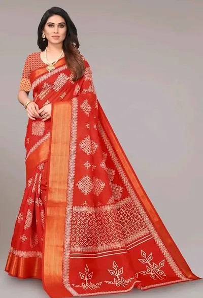 Stylish Linen Slub Print Saree With Blouse Piece