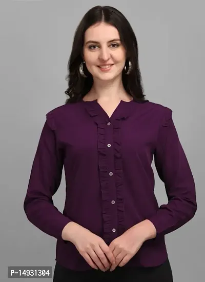 Elegant Purple Crepe Solid Tunic For Women-thumb0