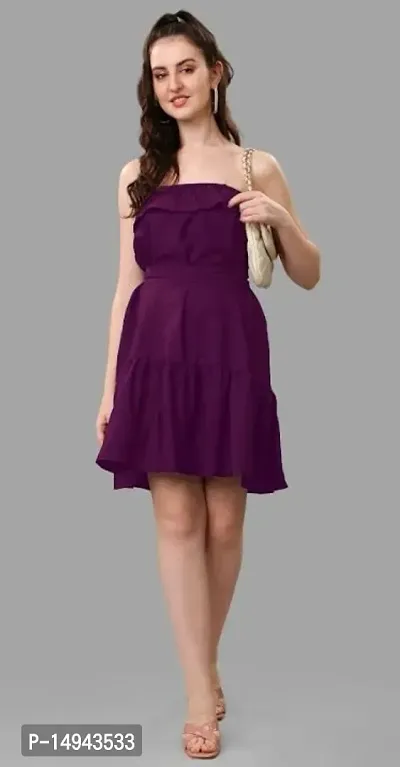 Stylish Purple Crepe Solid Fit And Flare Dress For Women