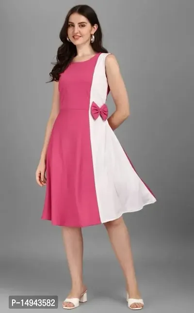 Stylish Pink Lycra Colourblocked Fit And Flare Dress For Women-thumb0