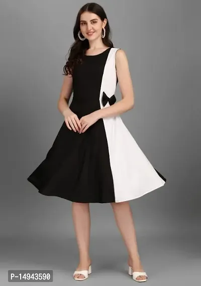 Stylish Black Lycra Colourblocked Fit And Flare Dress For Women