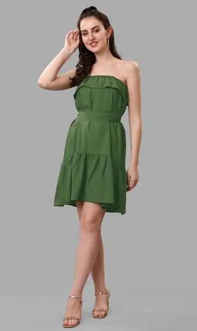 Stylish Crepe Solid Fit And Flare Dress For Women