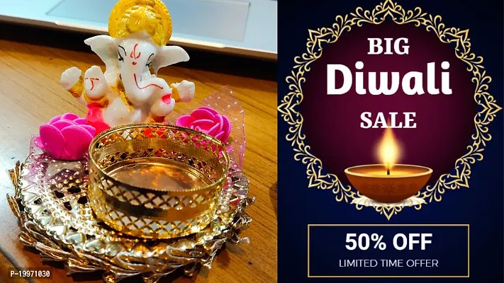 Ganesh Idol Tealight Candle Holder For Diwali, Navratri Decoration (Multicolor) Votive Candle holders