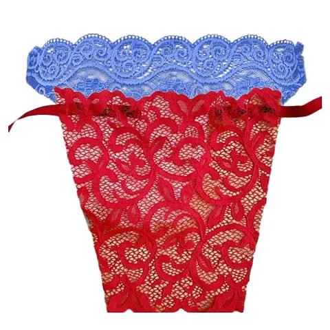 ACKEE Women's Cotton Clip-on Mock Lace Camisole Cami Secret Round Shape LACE and Cotton Fabric (Blue, Red, Free Size)