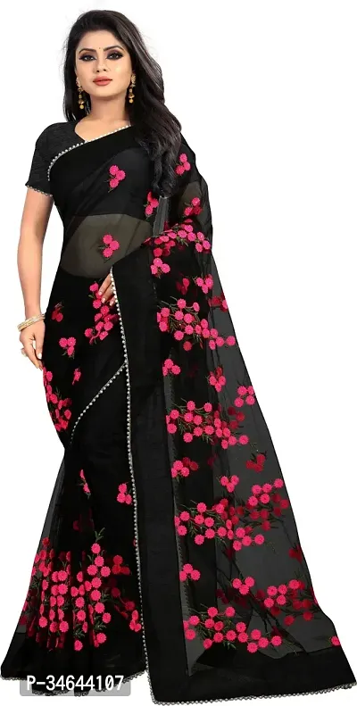 Stylish Bollywood Soft Net Embroidered saree with Un-stitched blouse