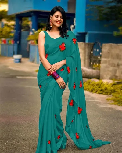 Fancy Georgette Saree with Blouse Piece for Women