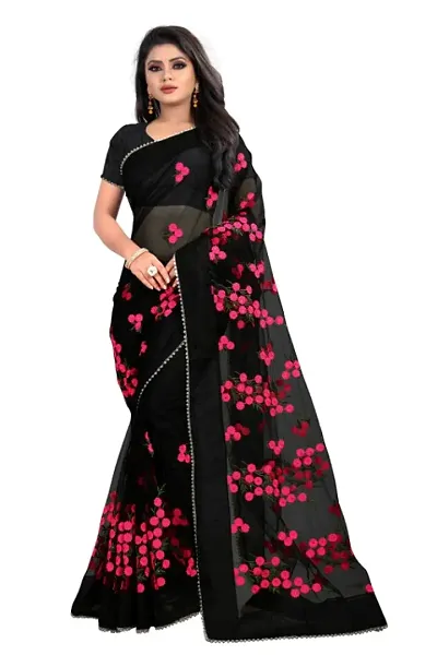 Latest Attractive Net Embroidered Sarees With Blouse Piece