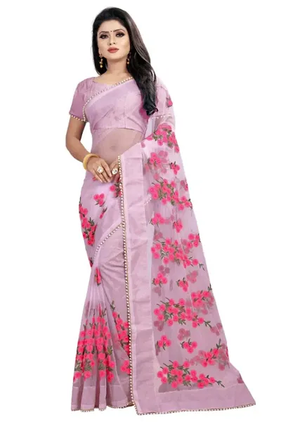 Stylish Net Self Pattern Saree With Blouse Piece