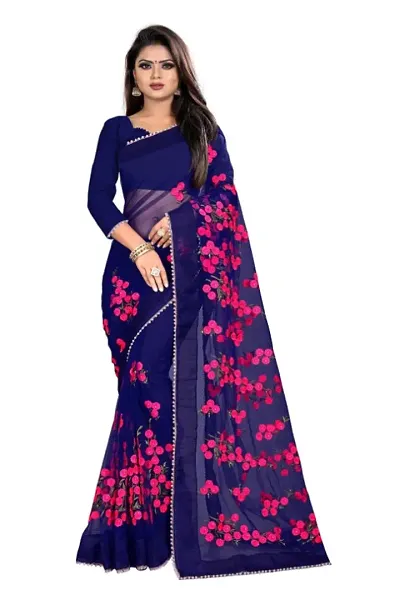 Stylish Net Saree With Blouse Piece For Women