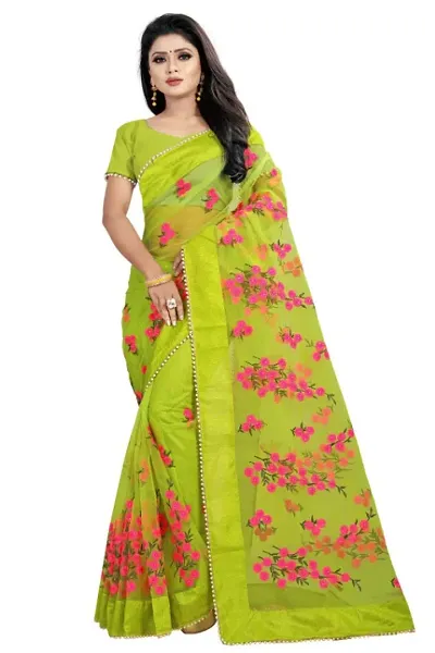 Stylish Net Self Pattern Saree With Blouse Piece