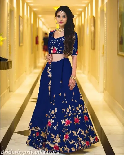 Stylish Satin Banglory Silk Embroidered Lehenga Cholis For Women