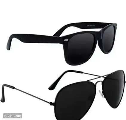Sky Wing Latest Stylish UV Protected Sunglasses For Men Black Color Pack of 2