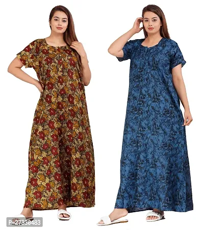 Elegant Multicoloured Cotton Printed Nighty For Women Pack Of 2