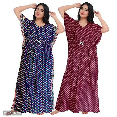 Elegant Multicoloured Cotton Printed Nighty For Women Pack Of 2