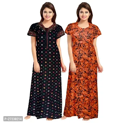 Elegant Multicoloured Cotton Printed Nighty For Women Pack Of 2