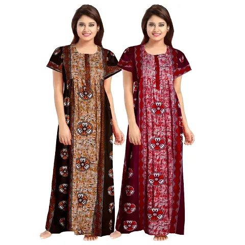 Lorina 100% Cotton Nighty for Women || Long Length Printed Nighty/Maxi/Night Gown/Night Dress/Nightwear Inner & Sleepwear for Women's (Combo Pack of 2)