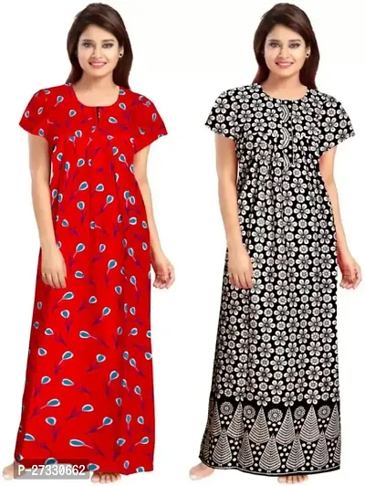 Elegant Multicoloured Cotton Printed Nighty For Women Pack Of 2