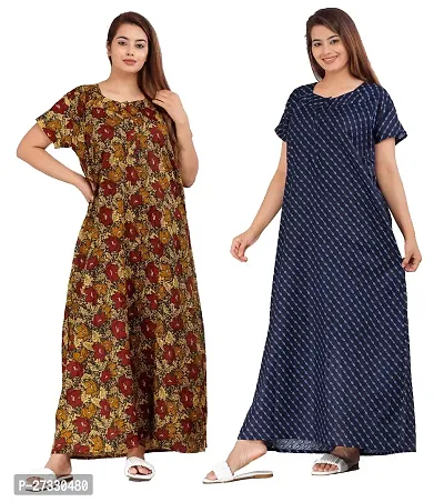 Elegant Multicoloured Cotton Printed Nighty For Women Pack Of 2