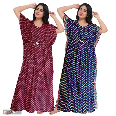 Elegant Multicoloured Cotton Printed Nighty For Women Pack Of 2-thumb0