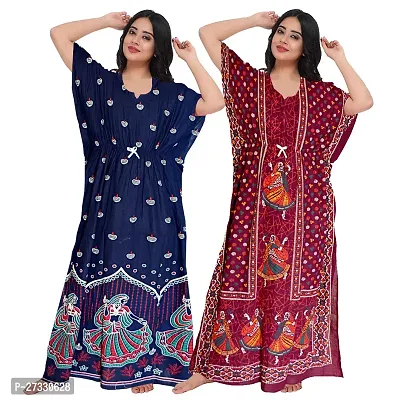 Elegant Multicoloured Cotton Printed Nighty For Women Pack Of 2