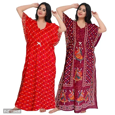 Elegant Multicoloured Cotton Printed Nighty For Women Pack Of 2