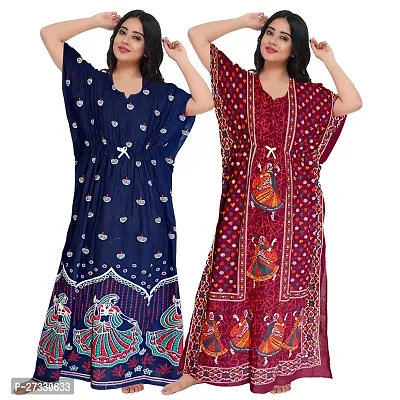 Elegant Multicoloured Cotton Printed Nighty For Women Pack Of 2