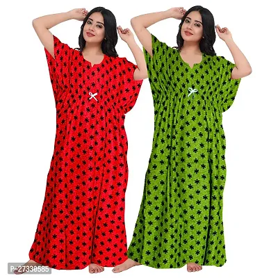 Elegant Multicoloured Cotton Printed Nighty For Women Pack Of 2-thumb0