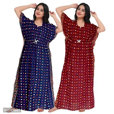 Elegant Multicoloured Cotton Printed Nighty For Women Pack Of 2