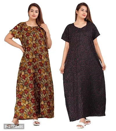 Elegant Multicoloured Cotton Printed Nighty For Women Pack Of 2