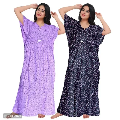 Elegant Multicoloured Cotton Printed Nighty For Women Pack Of 2-thumb0