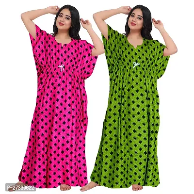 Elegant Multicoloured Cotton Printed Nighty For Women Pack Of 2-thumb0