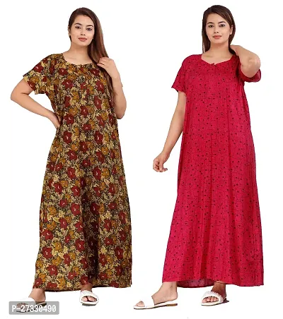 Elegant Multicoloured Cotton Printed Nighty For Women Pack Of 2