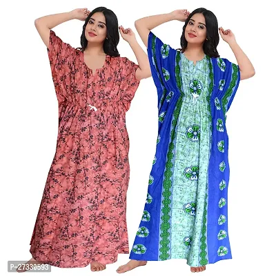 Elegant Multicoloured Cotton Printed Nighty For Women Pack Of 2-thumb0