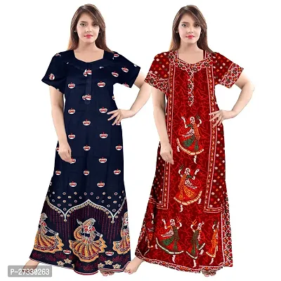 Elegant Multicoloured Cotton Printed Nighty For Women Pack Of 2