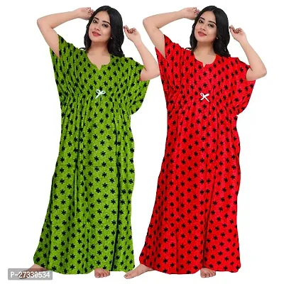 Elegant Multicoloured Cotton Printed Nighty For Women Pack Of 2-thumb0