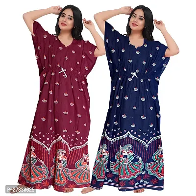 Elegant Multicoloured Cotton Printed Nighty For Women Pack Of 2-thumb0