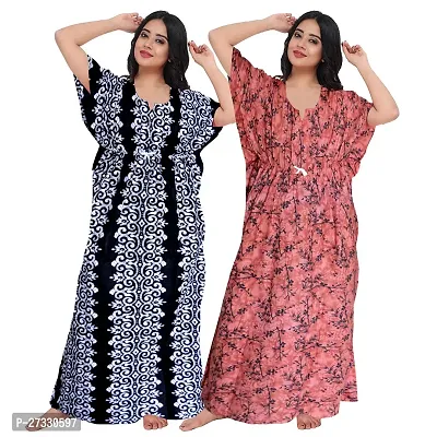 Elegant Multicoloured Cotton Printed Nighty For Women Pack Of 2