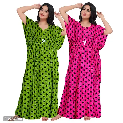 Elegant Multicoloured Cotton Printed Nighty For Women Pack Of 2-thumb0