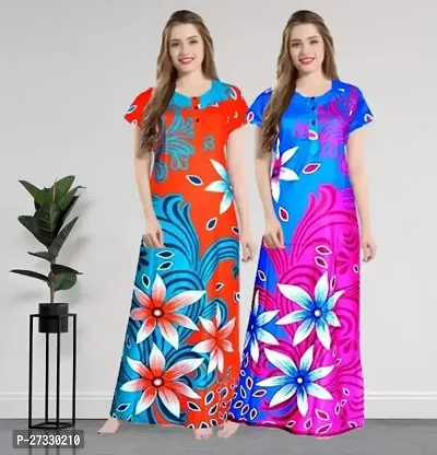 Elegant Multicoloured Cotton Printed Nighty For Women Pack Of 2