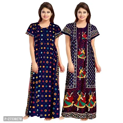 Elegant Multicoloured Cotton Printed Nighty For Women Pack Of 2