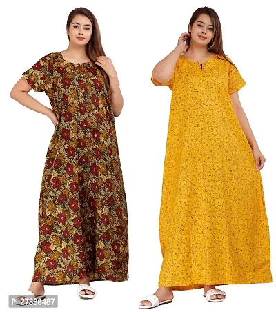 Elegant Multicoloured Cotton Printed Nighty For Women Pack Of 2-thumb0
