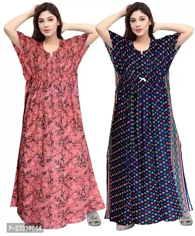 Elegant Multicoloured Cotton Printed Nighty For Women Pack Of 2-thumb0