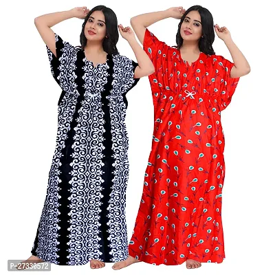 Elegant Multicoloured Cotton Printed Nighty For Women Pack Of 2