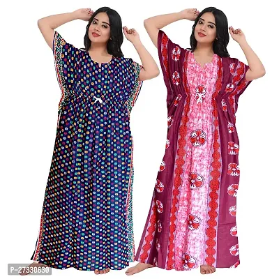 Elegant Multicoloured Cotton Printed Nighty For Women Pack Of 2-thumb0