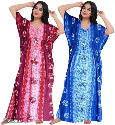 Elegant Multicoloured Cotton Printed Nighty For Women Pack Of 2-thumb0