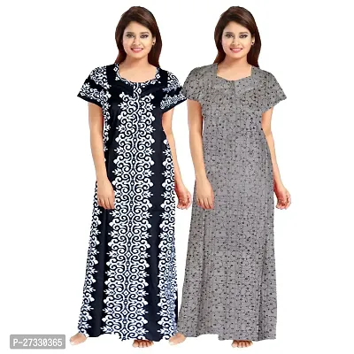 Elegant Multicoloured Cotton Printed Nighty For Women Pack Of 2-thumb0