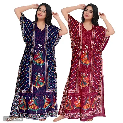 Elegant Multicoloured Cotton Printed Nighty For Women Pack Of 2