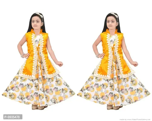 Fabulous Yellow Rayon Printed Dresses For Girls- 2 Pieces-thumb0