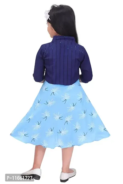 Unique Fashion Girls Rayon Midi Frock Dress with Jacket (Blue, 7-8 Years)-thumb3