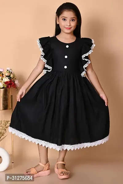 Beautiful Black Cotton Solid Frocks For Girls-thumb0